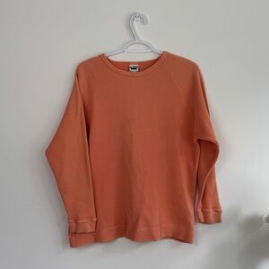 Vintage Waffle Knit Thermal Long Sleeve Shirt Peach Cotton Sweater Pullover